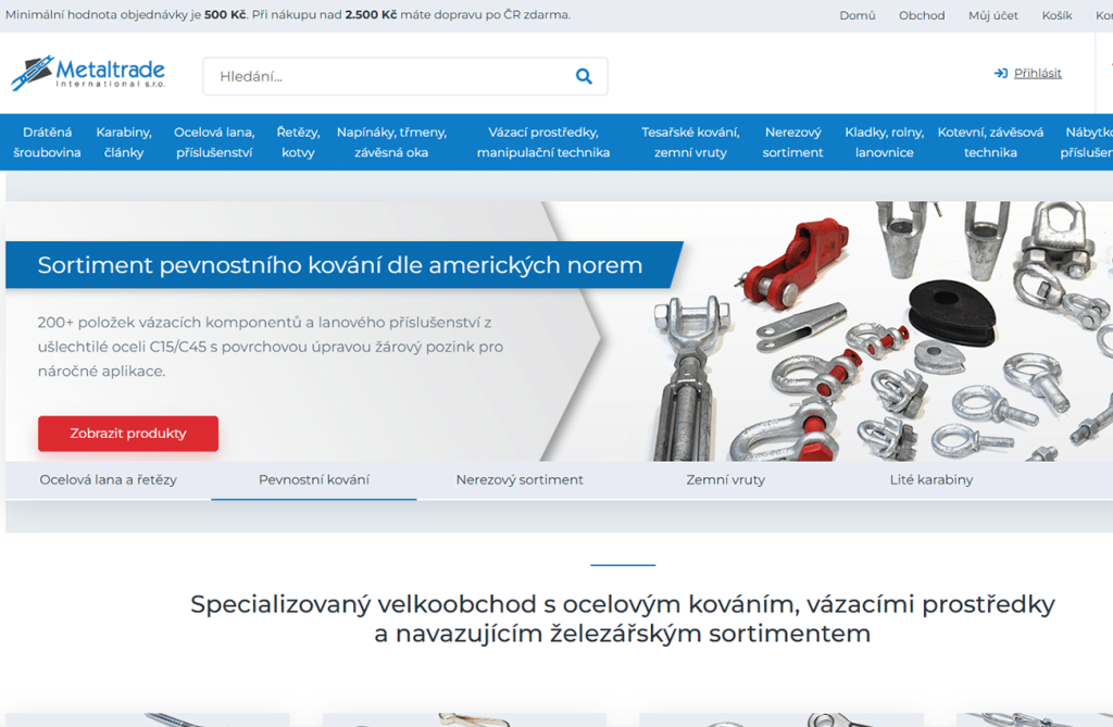 Homepage of the Metal-trade.cz e-shop
